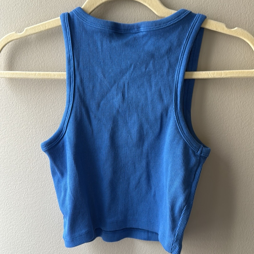 H&M - Blue Ribbed Cropped Tank Top - Picture 2 of 3